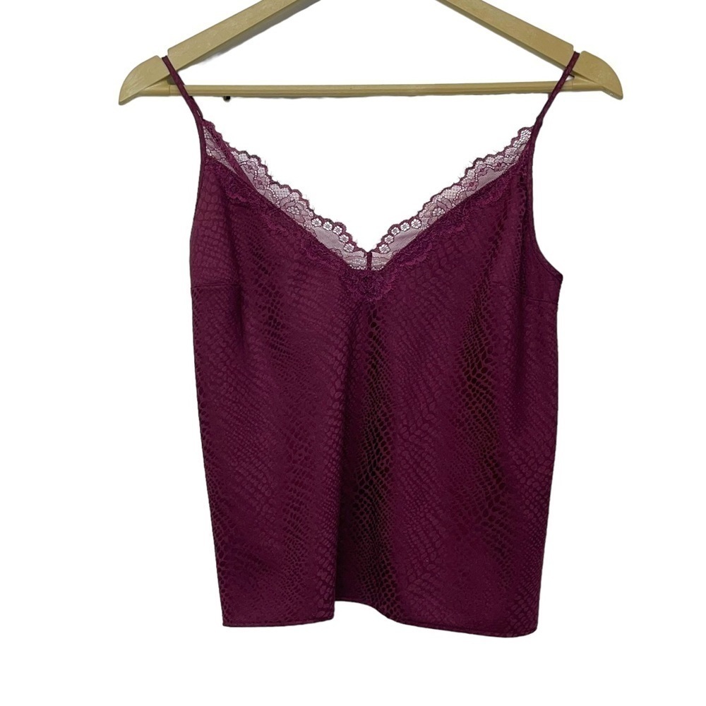 Victoria’s Secret Small‎ Y2K 90s Style Maroon Satin Snake Print Lace Trim Cami
